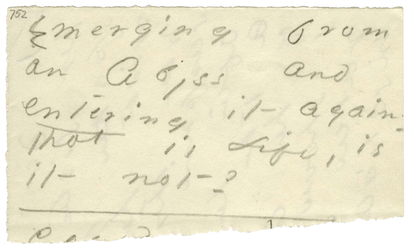 a scrap of paper with the number 752 in the top left corner and the following poem handwritten in pencil