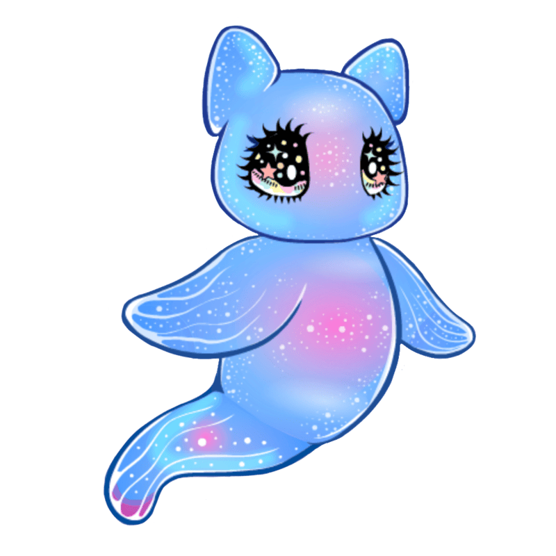 a maraquan vandagyre from neopets wearing the mouth be-gone effect and maraquan birthday kawaii contacts.