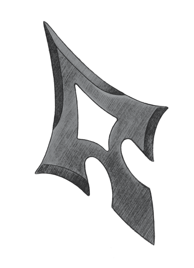 a pencil-like drawing of one of prometheus' throwing stars. it is somewhat arrowhead-shaped and is replicated with the cursor on desktop